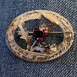 Vintage Scottish Ward Bros Silver Brooch with Purple Gem